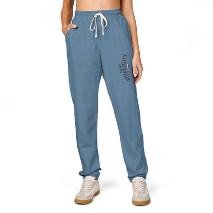Gothic Script Sweatpants — Light Blue Fleece Joggers