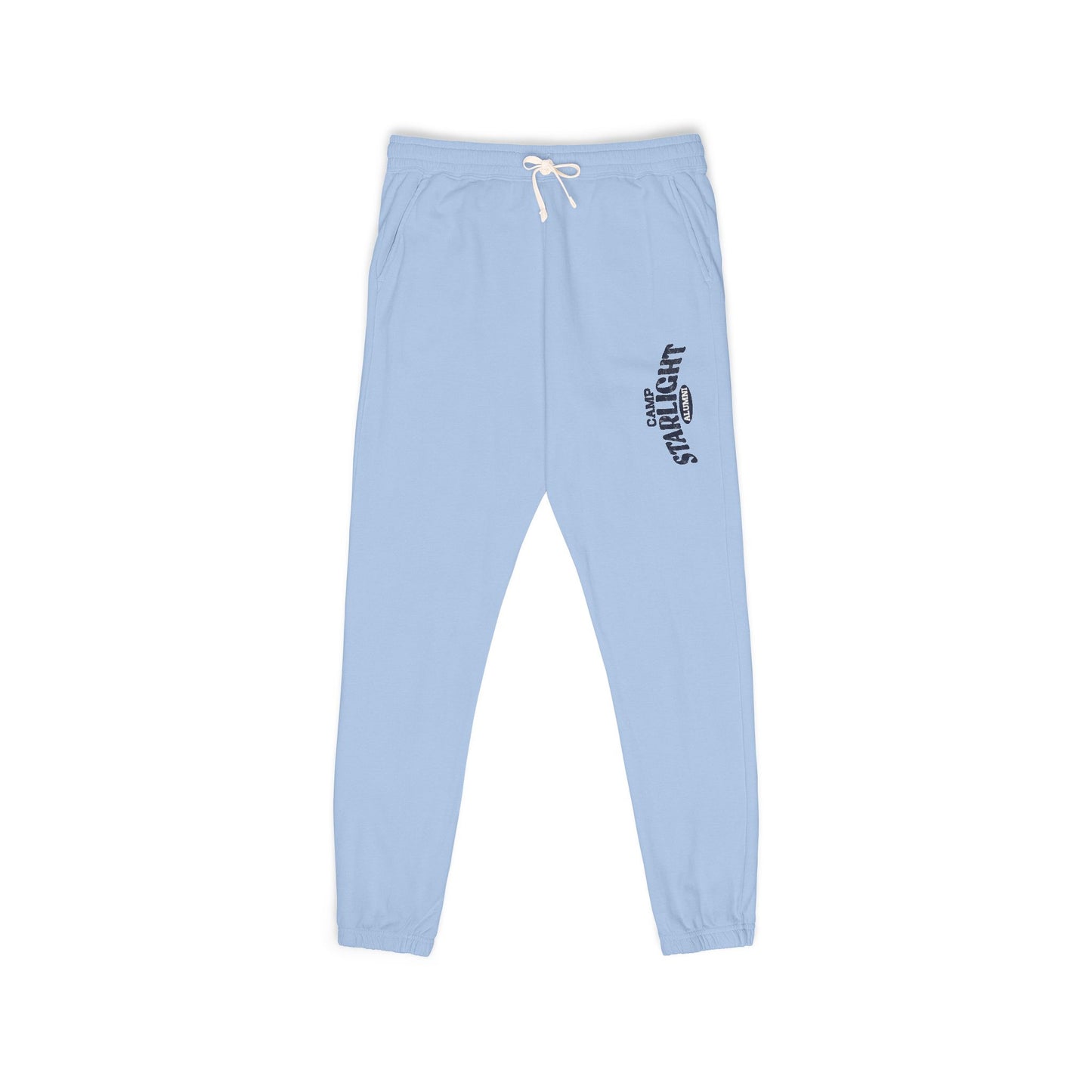 Gothic Script Sweatpants — Light Blue Fleece Joggers