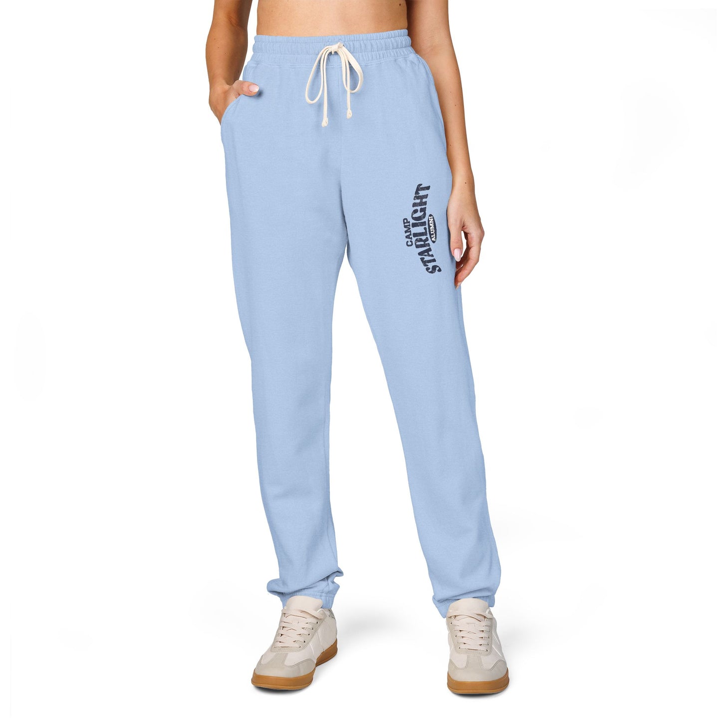 Gothic Script Sweatpants — Light Blue Fleece Joggers