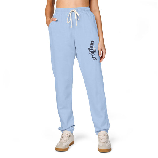 Gothic Script Sweatpants — Light Blue Fleece Joggers